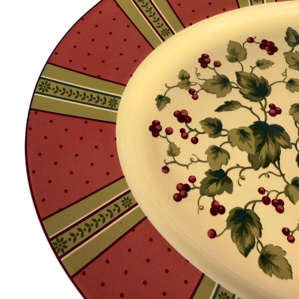 Waverly Garden Room‎ Oval Serving Platter Red Berries Floral Stripe Poland 98
